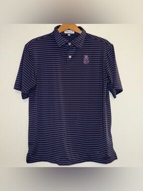Peter Millar Youth Polo Large (11/12) Blue Pink Stripe Performance Golf Shirt